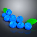 Fresh Ripe Blueberries With Vibrant Green Leaves On Dark Reflective Surface