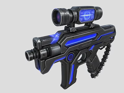 Futuristic Sci Fi Weapon With Blue Glowing Lights And Digital Scope 3d model
