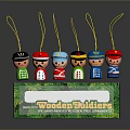 Wooden Soldiers Decorative Figures With Colorful Hats Traditional Clothing And Green Packaging Box