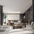 Elegant Luxury Modern Open Living And Dining Room Interior With Curved Sofas And Large Windows