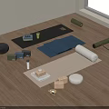 Yoga Accessories Setup With Multicolored Mats Wooden Blocks Bolster And Meditation Cushion