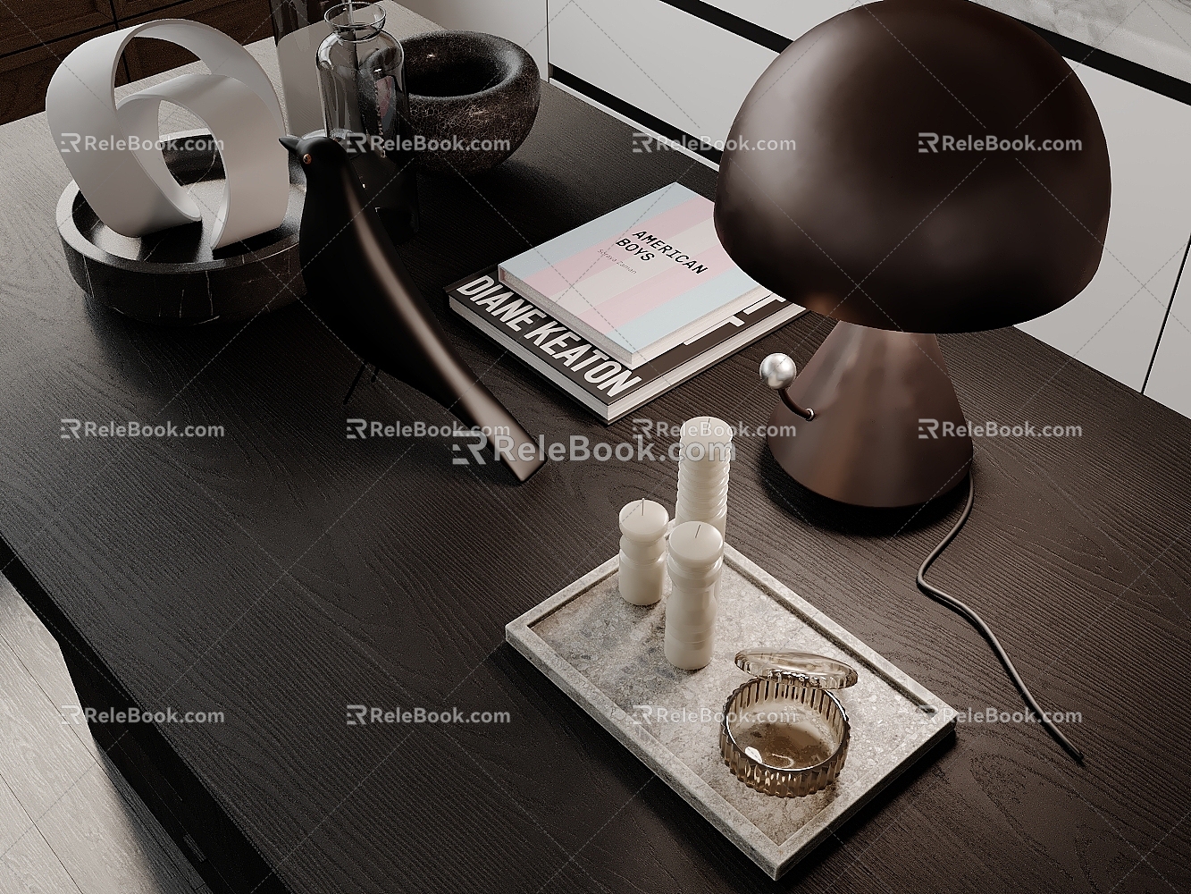 Modern Table Ornaments Combination Book Table Lamp Candle Glass 3d model