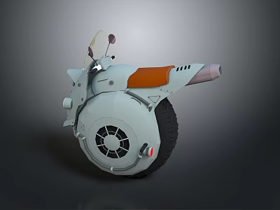 Futuristic White And Orange Motorcycle With Large Wheel Windshield And Exhaust Pipe 3d model