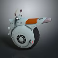Futuristic White And Orange Motorcycle With Large Wheel Windshield And Exhaust Pipe