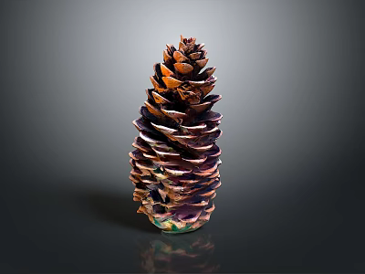 Vibrant Layered Pinecone With Orange And Purple Scales On Dark Background 3d model