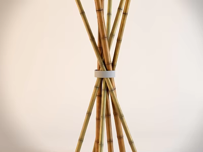 Natural Bamboo Sticks Tied With White Band For Decorative Structure 3d model