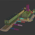 Vintage Train Platform Scene With Small Building Tower And Boat Model 3d model