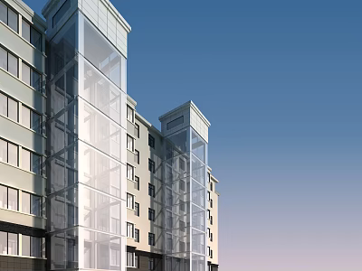 Modern High Rise Office Building With Glass Curtain Walls And Blue Sky Background 3d model