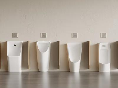Modern White Wall Mounted Urinals With Sleek Minimalist Public Restroom Design 3d model