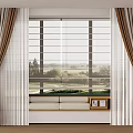 Elegant Beige Brown Linen Curtains With Tiebacks And Window Seat For Natural Outdoor View