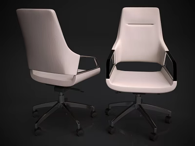 White Office Chairs With Modern Design Fabric Upholstery Metal Base Armrests And Swivel Wheels 3d model