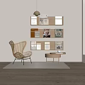 Modern Wooden Bookshelf Interior with Books Rattan Chair and Round Table
