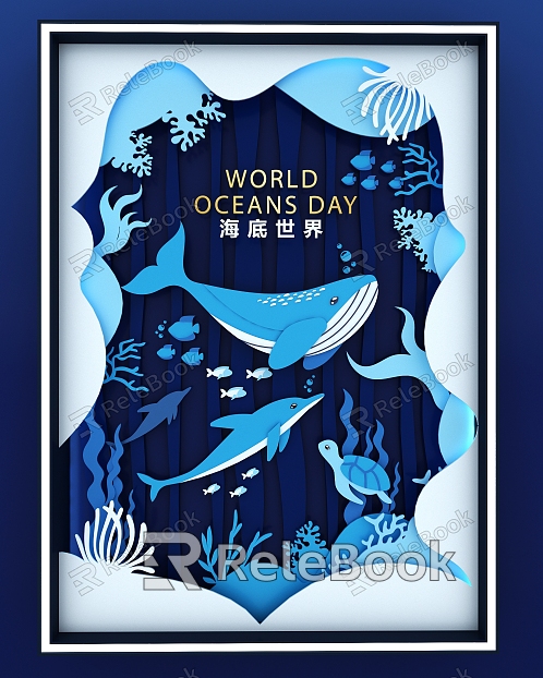 Window Marine Life Paper-cut US Chen Ocean Day Whale Ocean Underwater World Illustration model