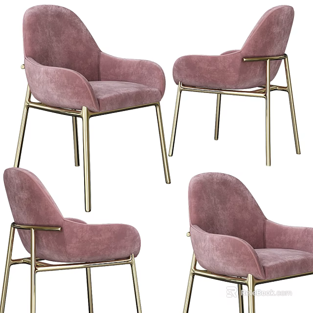 Elegant Pink Velvet Accent Chair With Golden Metal Legs And Armrests 3d model 