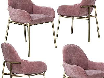 Elegant Pink Velvet Accent Chair With Golden Metal Legs And Armrests 3d model