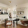 Modern Living Room Interior Design With Cozy Sofa White Rug Wall Art And Large Windows