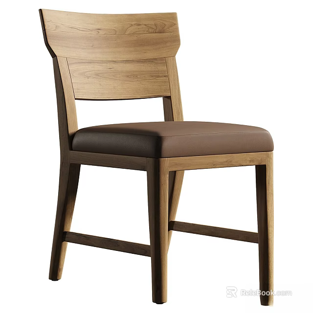 Modern Wooden Bar Stool With Brown Leather Seat Cushion And Curved Backrest Design 3d model 