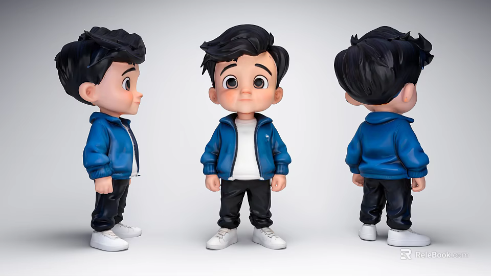 Cartoon Game Movie Character Three Angles With Blue Jacket White T-Shirt Black Pants White Shoes 3d model 