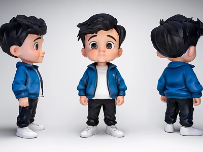 Cartoon Game Movie Character Three Angles With Blue Jacket White T-Shirt Black Pants White Shoes 3d model