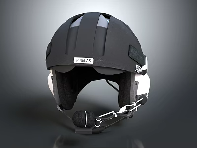 Black Safety Helmet With FINEJAB Label White Side Parts Chain Strap And Ear Pads 3d model
