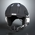 Black Safety Helmet With FINEJAB Label White Side Parts Chain Strap And Ear Pads