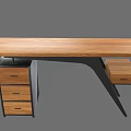 Modern Wooden Home Office Desk With Metal Frame Drawers And Stool
