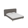 Modern Minimalist Double Bed With Upholstered Gray Curved Headboard White Mattress And Gold Legs