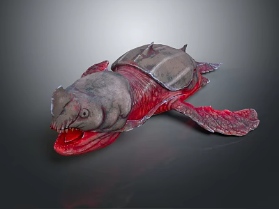 Realistic Aquatic Creature Design With Sharp Teeth Shell Red Interior And Flippers 3d model