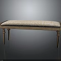 Wooden Bench With Upholstered Patterned Seat And Curved Wooden Legs Design