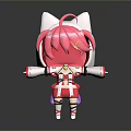Cute 3D Character With Pink Hair And Cat Ears In Red White Outfit