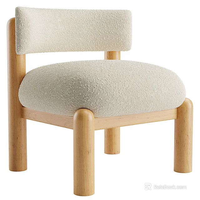 Modern Beige Accent Chair With Soft Plush Fabric And Wooden Legs Design 3d model 