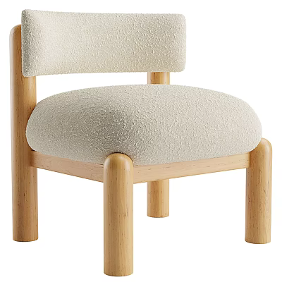 Modern Beige Accent Chair With Soft Plush Fabric And Wooden Legs Design 3d model