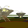 Modern Pergola Design In Natural Forest Setting With People Walking Around