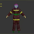 Black Firefighter Uniform With Yellow Reflective Stripes And Protective Helmet