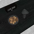 Decorative Ornament Set with Digital Clock Bowl of Nuts and Triangular Decor on Black Table 3d model