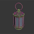Antique Brass Lantern Featuring Circular Handle Polyhedral Structure Dark Glass Panels And Ornate Metal Details