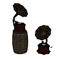 Vintage Gramophones With Large Wooden Barrel Base And Smaller Wooden Stand Design