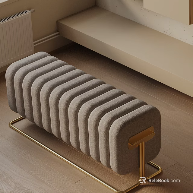 Modern Upholstered Sofa Bench Featuring Gray Fabric And Gold Metal Legs 3d model 