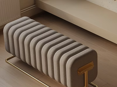 Modern Upholstered Sofa Bench Featuring Gray Fabric And Gold Metal Legs 3d model
