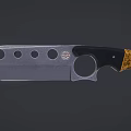 Tactical Knife With Stainless Steel Blade Circular Holes And Wooden Yellow Black Handle