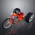Orange Custom Motorcycle with Large Wheels and Unique Chrome Frame Design