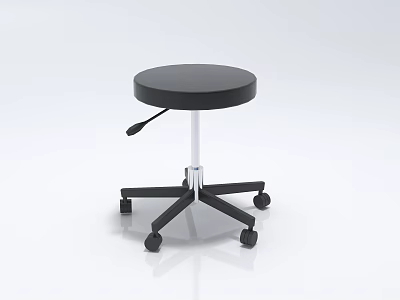 Black Adjustable Stool with Round Seat Five Star Base and Wheels for Office Use 3d model