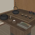 Japanese Style Tea Set With Teapot Teacups Tray And Caddies On Wooden Table