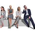 Group of Business Professionals Sitting on Sofa in Formal Attire