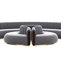 Modern Curved Sectional Sofa with Gray Velvet Upholstery and Gold Base Design