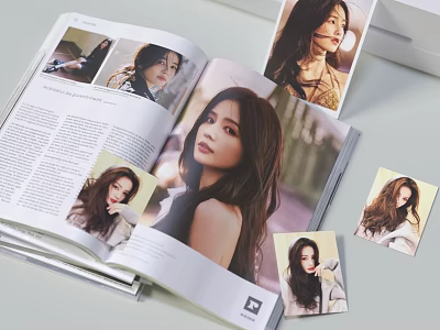 Open Fashion Magazine With Female Portrait Photographs And Loose Prints On Pages 3d model