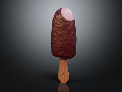 Delicious Chocolate Coated Popsicle With Pink Top On Wooden Stick Featuring RZL Engraving 3d model