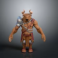 Muscular Minotaur Mythical Warrior Character Standing With Armour Chains And Leather Skirt