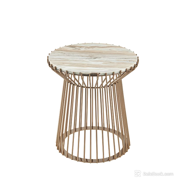Modern Round Side Table With Marble Top And Geometric Metal Rods Base 3d model 