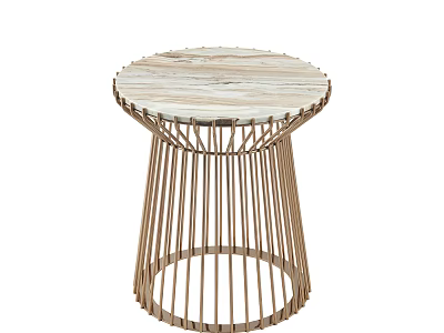 Modern Round Side Table With Marble Top And Geometric Metal Rods Base 3d model